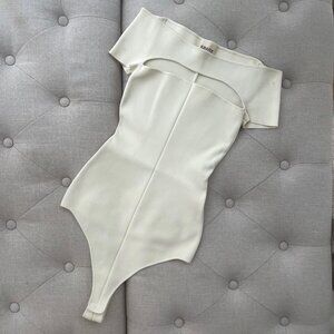 KHAITE - Talie Cutout Ribbed Stretch-Knit Bodysuit - White/Ivory - Size XS